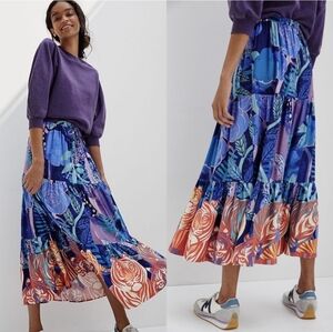 Anthropologie The Art of Cecilia Pettersson Bea Tiered Maxi Tiger Print Skirt